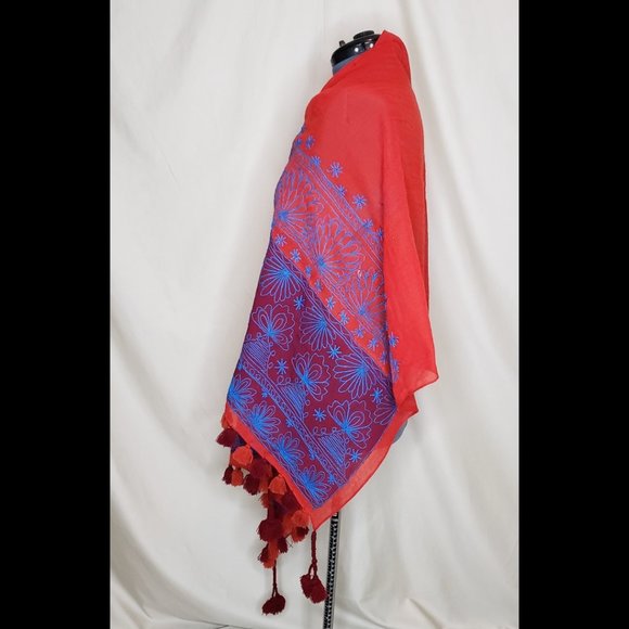 🧚HOST PICK🧚Nanette Lepore Silk and Wool Wrap/Scarf in Crimson and Imperial EUC - Picture 4 of 14